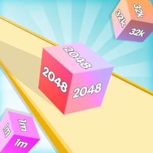 2048 cube rolling along a track